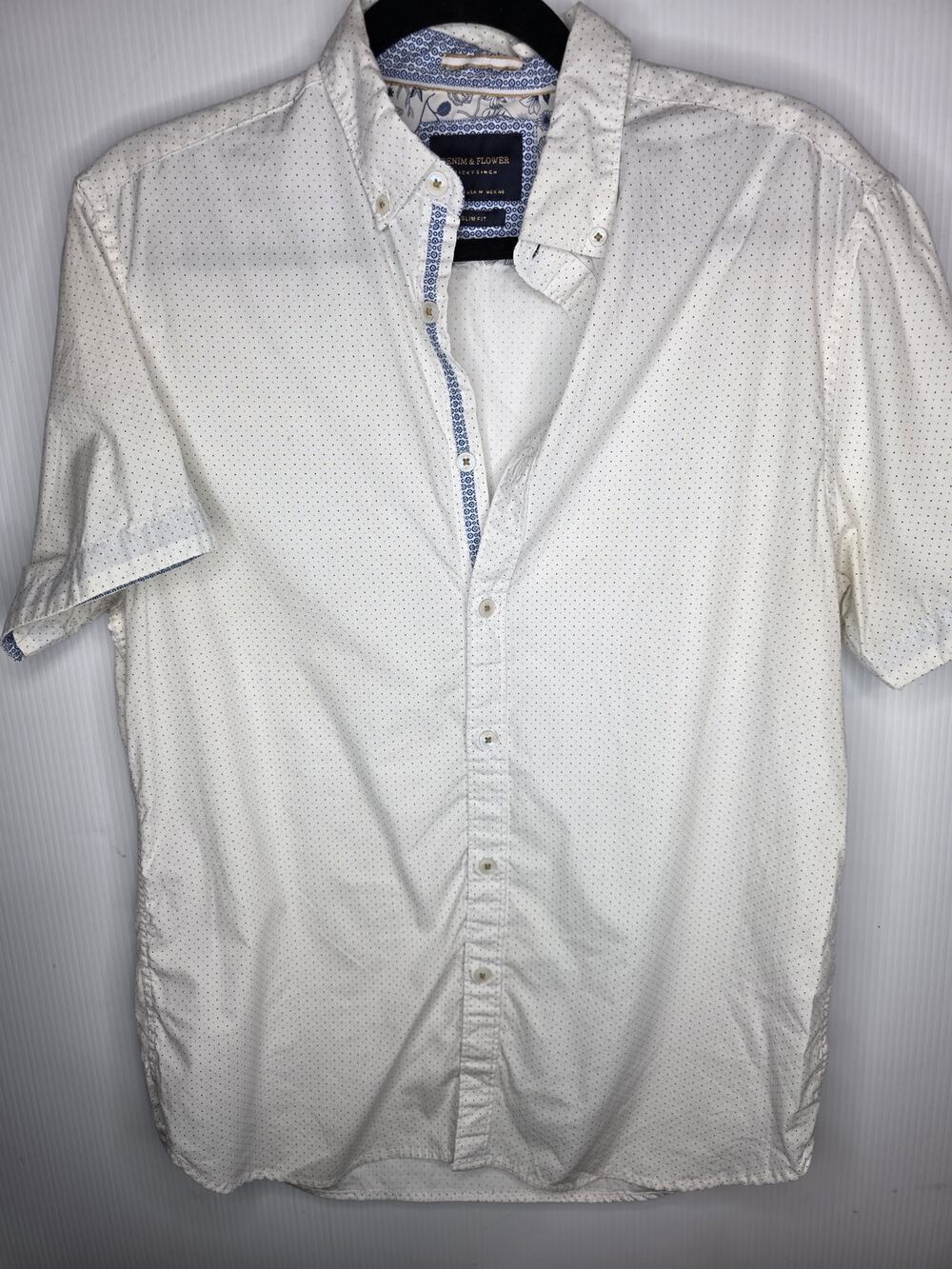 Denim & Flower Ricky Singh Slim Fit Short Sleeve Button Down Shirt Polka Dot M
